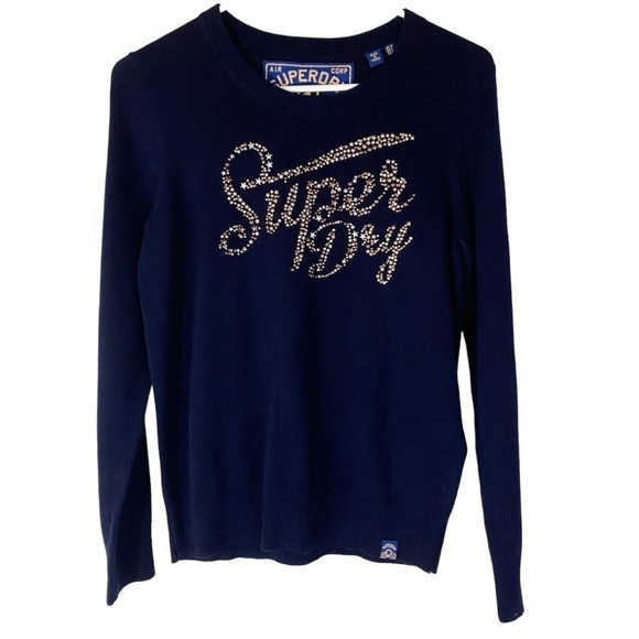 SuperDry Star Stud Navy Sweater - Picture 1 of 6